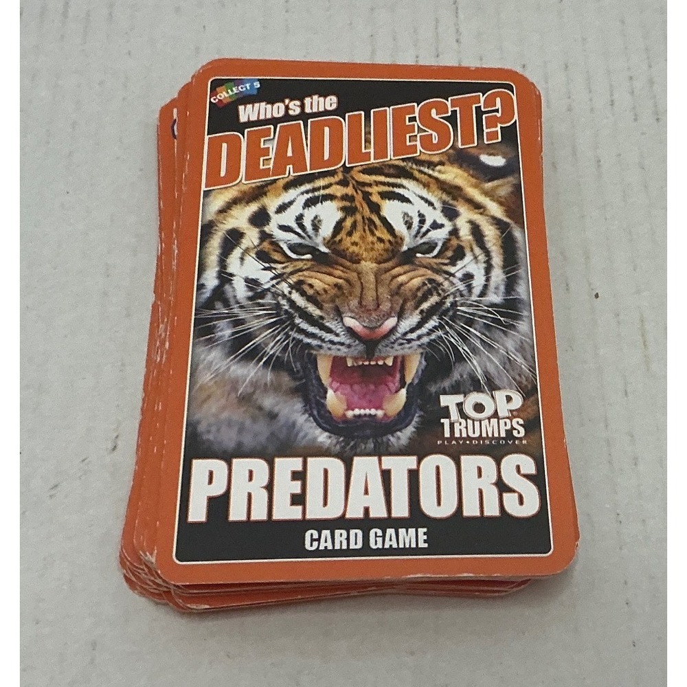 Top Trumps Predators Card Game Who's the Deadliest Animal Facts Orange Case